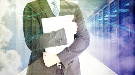 Aufkleber - Composite image of businessman holding his laptop tightly