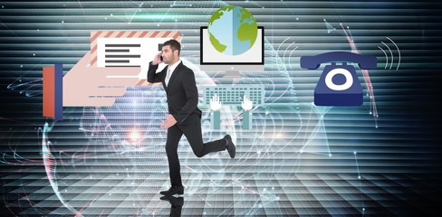 Aufkleber - Composite image of businessman running on the phone 