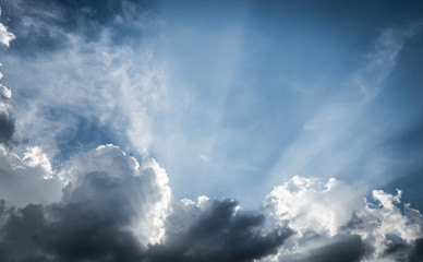 Wall Mural - vintage filter:Nice blue sky with sun beam with cloudy,Hope ray