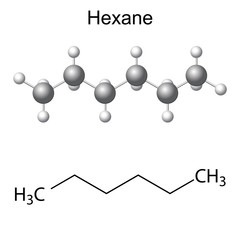 Canvas Print - Chemical formula and model of hexane molecule