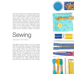 Wall Mural - sewing and knitting on white background 