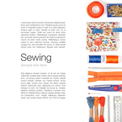 Wall Mural - sewing and knitting on white background 