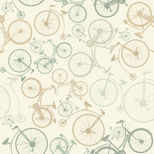 Seamless Pattern With Vintage Bicycles 