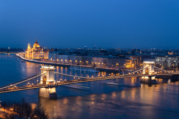 Wall Mural - Budapest panorama, Chain Bridge in the background of the Parliam