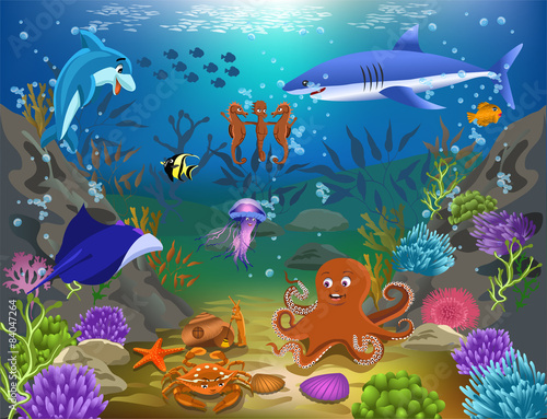 Obraz w ramie cartoon marine life