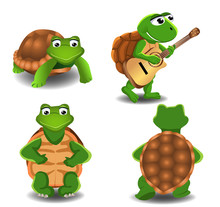 Set Of Four Cartoon Turtles