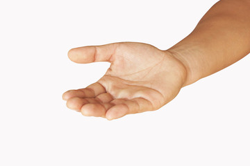 man empty hands isolated, palms on white background