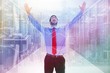 © WavebreakMediaMicro - Composite image of happy cheering businessman raising his arms