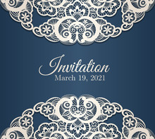 Vintage Blue Invitation Cover With Cream Lace Decoration