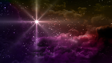 Wall Mural - Starry night with red colorful cloudy sky