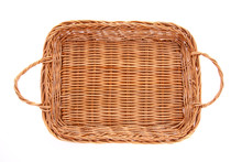 Brown Wicker Basket Isolated On White Background, Top View