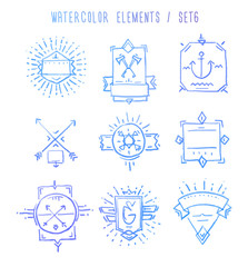 Wall Mural - set of hand drawn blank vintage badges, borders, frames, ribbons
