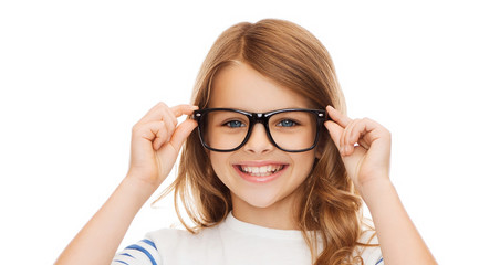 Poster - smiling cute little girl with black eyeglasses