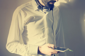 Wall Mural - man listens to music