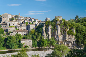 Canvas Print - The town of Balazuc on the River Ardeche in France.