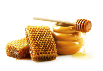 Wall Mural - Honeycombs with honey.