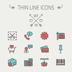 Sticker - Business shopping thin line icon set