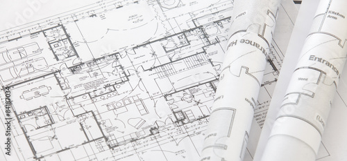 Cuadros en Lienzo Architect rolls and architectural plan,technical project drawing