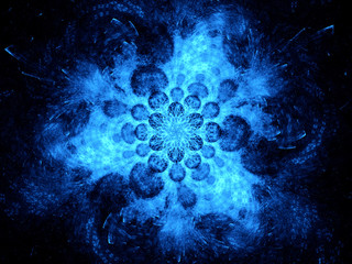 Blue glowing space fractal background