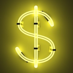 Wall Mural - 3d render of neon lights - dollar