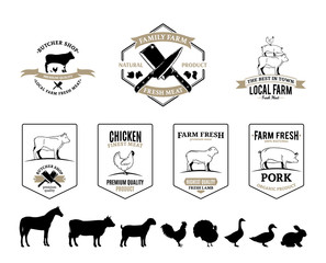 Wall Mural - Butchery Logos, Labels, Farm Animals and Design Elements