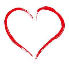 hand drawn red heart isolated on white background, vector