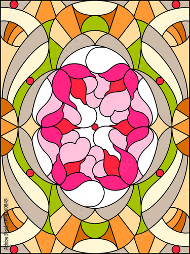 Obraz w ramie Stained glass window. Floral pattern. Composition of stylized fl