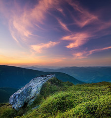 Wall Mural - Mountain valley during sunrise. Natural summer landscape