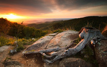 Sunrise At Shenandoah National Drive. View From Skyline Drive.