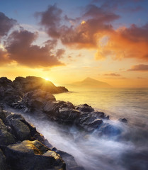 Wall Mural - Seascape during sundown. Beautiful natural summer seascape