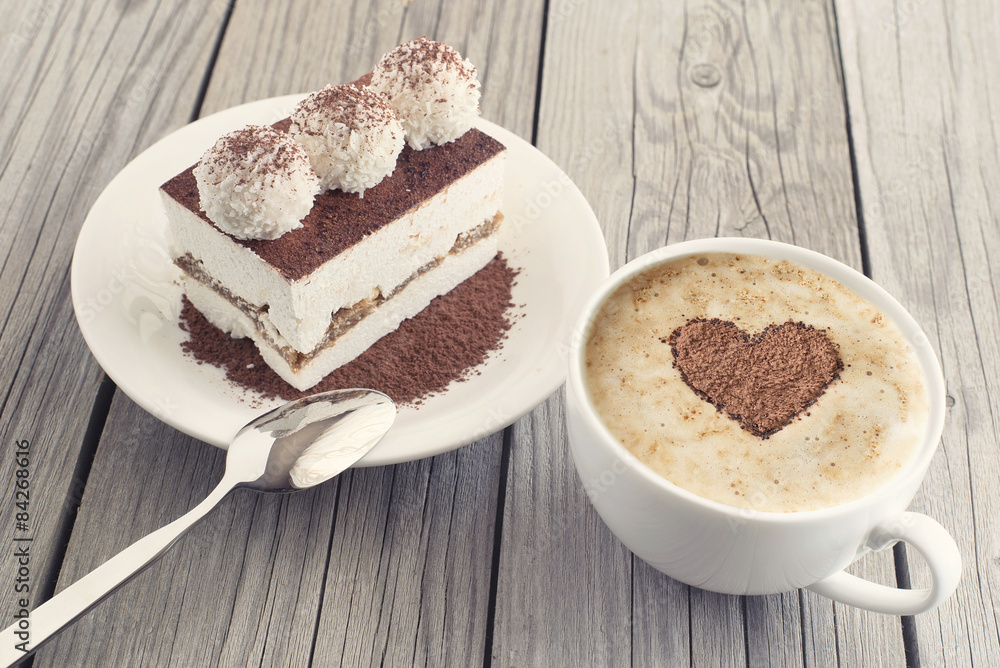 Foto-Schmutzfangmatte - Coffee and cake as a morning meal. Tasty food background