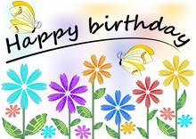 Happy Birthday Poster With Colorful Flowers And Butterflies, Soft Pastel Colors