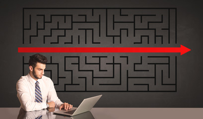 Wall Mural - businessman with a solved puzzle in background