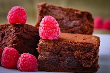 Wall Mural - Chocolate brownies and raspberries