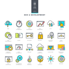 Set of line modern color icons for SEO and webdevelopment    