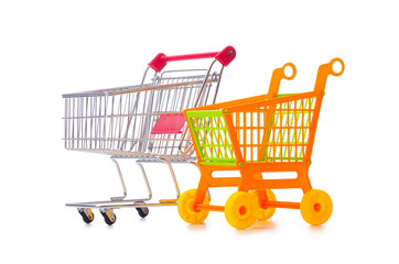 Shopping supermarket trolley isolated on the white