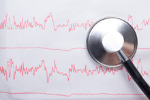 Cardiogram Pulse Trace And Stethoscope Concept For Cardiovascular Medical Exam, Closeup