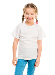 Wall Mural - cute little girl in a white T-shirt