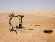 Manmade drinking well with rope and bucket in Sahara Desert