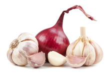 Onion End Garlic Isolated On White Background