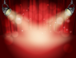 red curtain background with light yellow spot lights