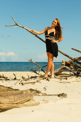 Canvas Print - Beautiful girl on beach, summertime