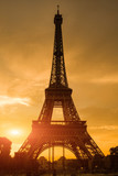 Fototapeta Boho - silhouette of eiffel tower in Paris with sunset