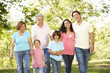 Multi Generation Hispanic Family Walking In Park