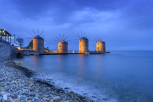 Ancient Windmills Of Chios At Night
