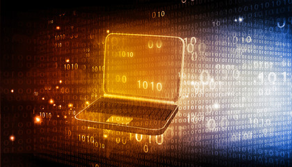 laptop with binary code on tech background