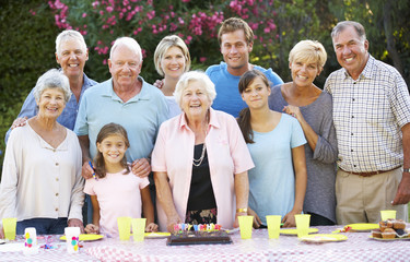 Wall Mural - Large Family Group Celebrating Birthday Outdoors