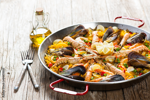 Paella avec des moules et des crevettes Poster Mural XXL