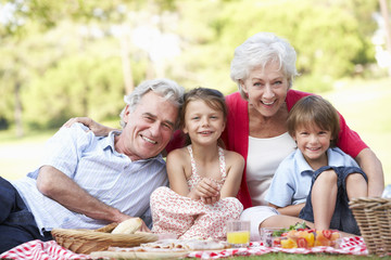 Grandparents And Grandchildren Enjoying Picnic Together