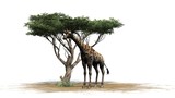 Fototapeta Sawanna - Giraffe on a tree isolated on white background